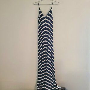 NWT Bloomingdale's AQUA Navy & White Striped V Neck Maxi Slip Dress